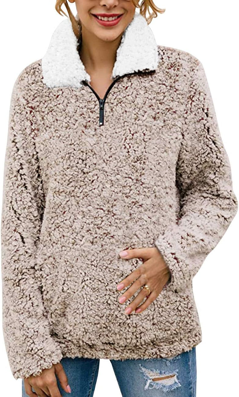 Women's Oversized Long Sleeve 1/4 Zipper Sherpa Fleece Pullover Sweatshirt Coat for Winter