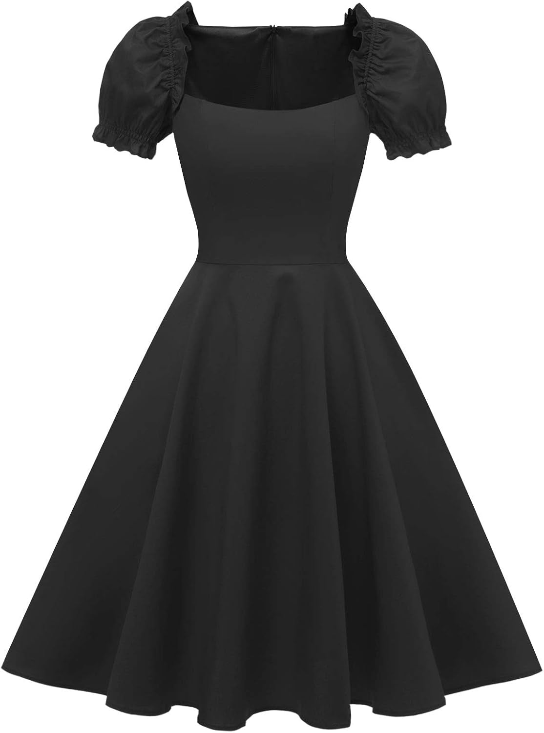 Women's 1950s-Inspired A-Line Party Dress with Puff Short Sleeves and Pockets