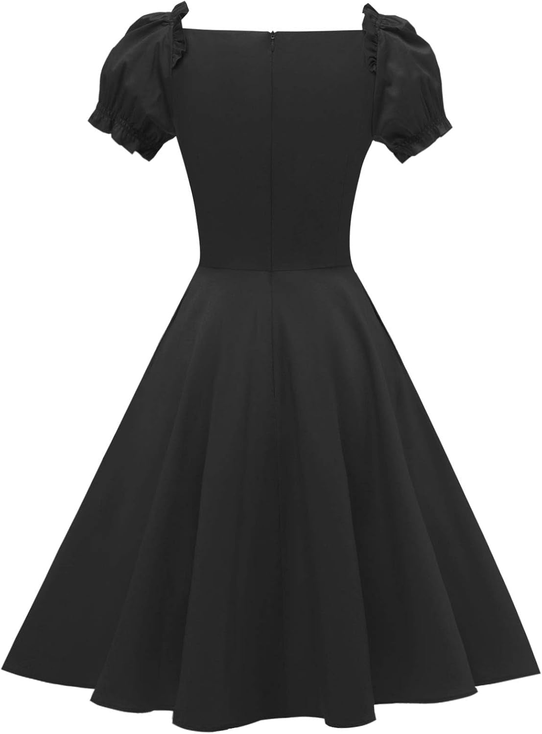 Women's 1950s-Inspired A-Line Party Dress with Puff Short Sleeves and Pockets