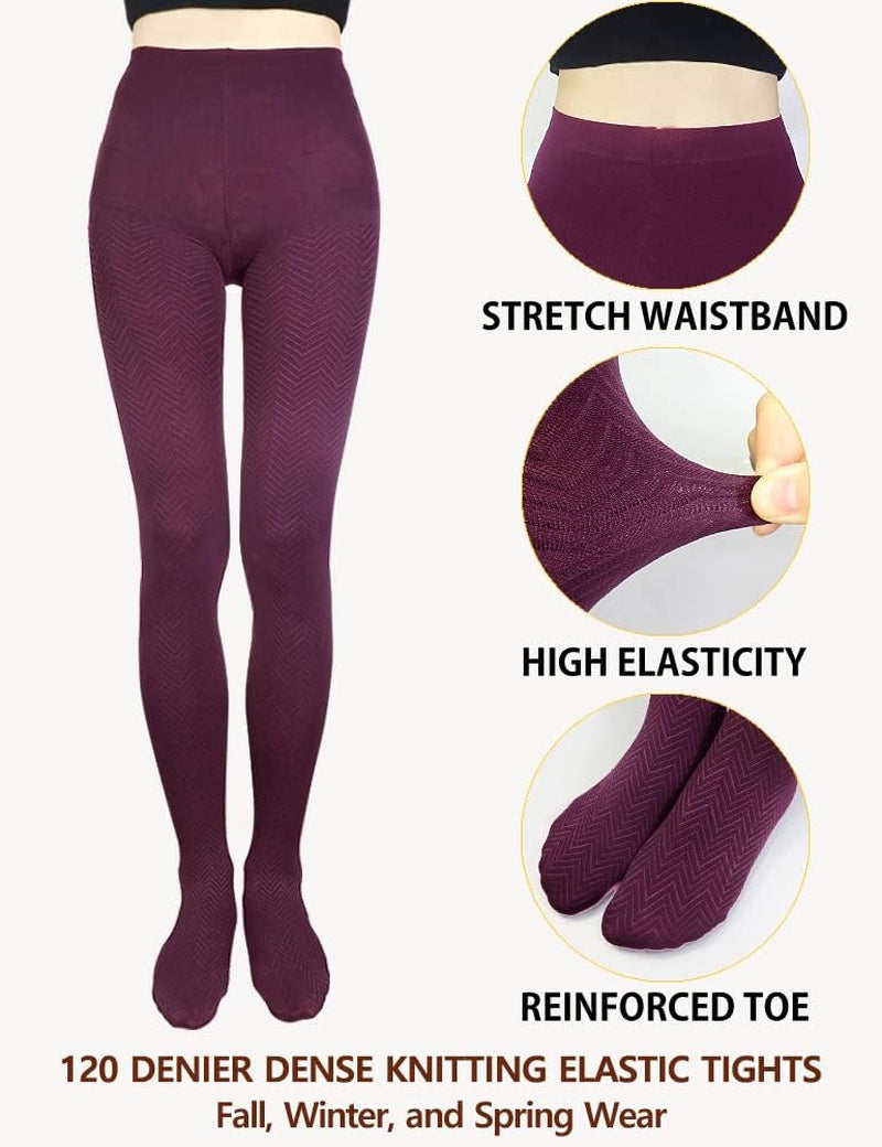 Women's 120D Wavy Pattern Opaque Jacquard High-Waist Tights