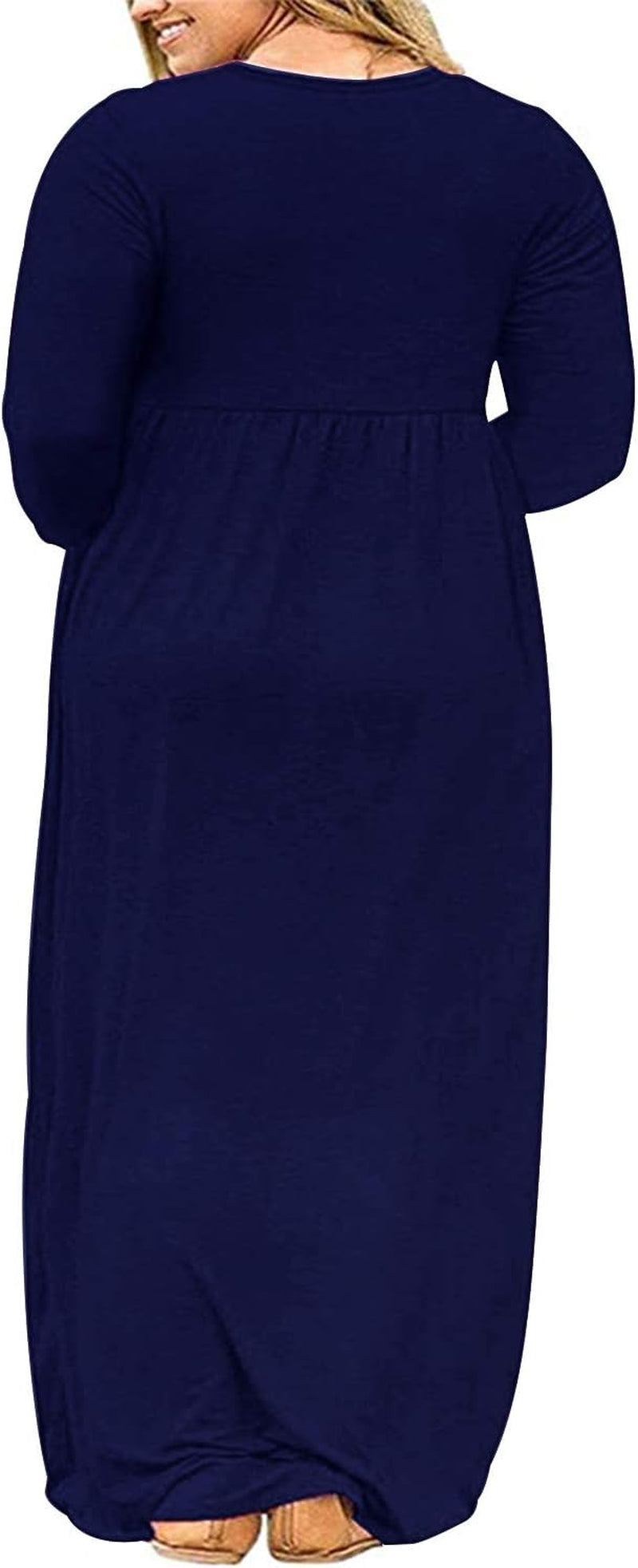 Plus Size Women's Long Sleeve Loose Curvy Maxi Dress with Pockets in Navy Blue (24W)
