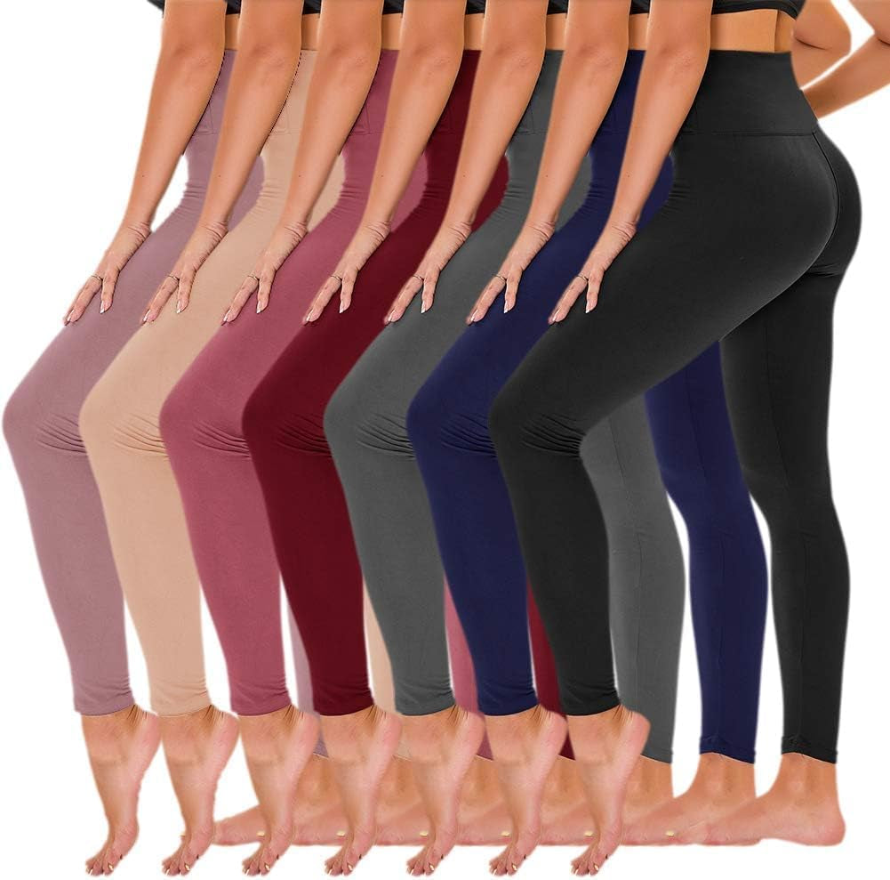 Women's 7-Pack High-Waisted Yoga Leggings with Pockets - Full Length and Capri Options in Black