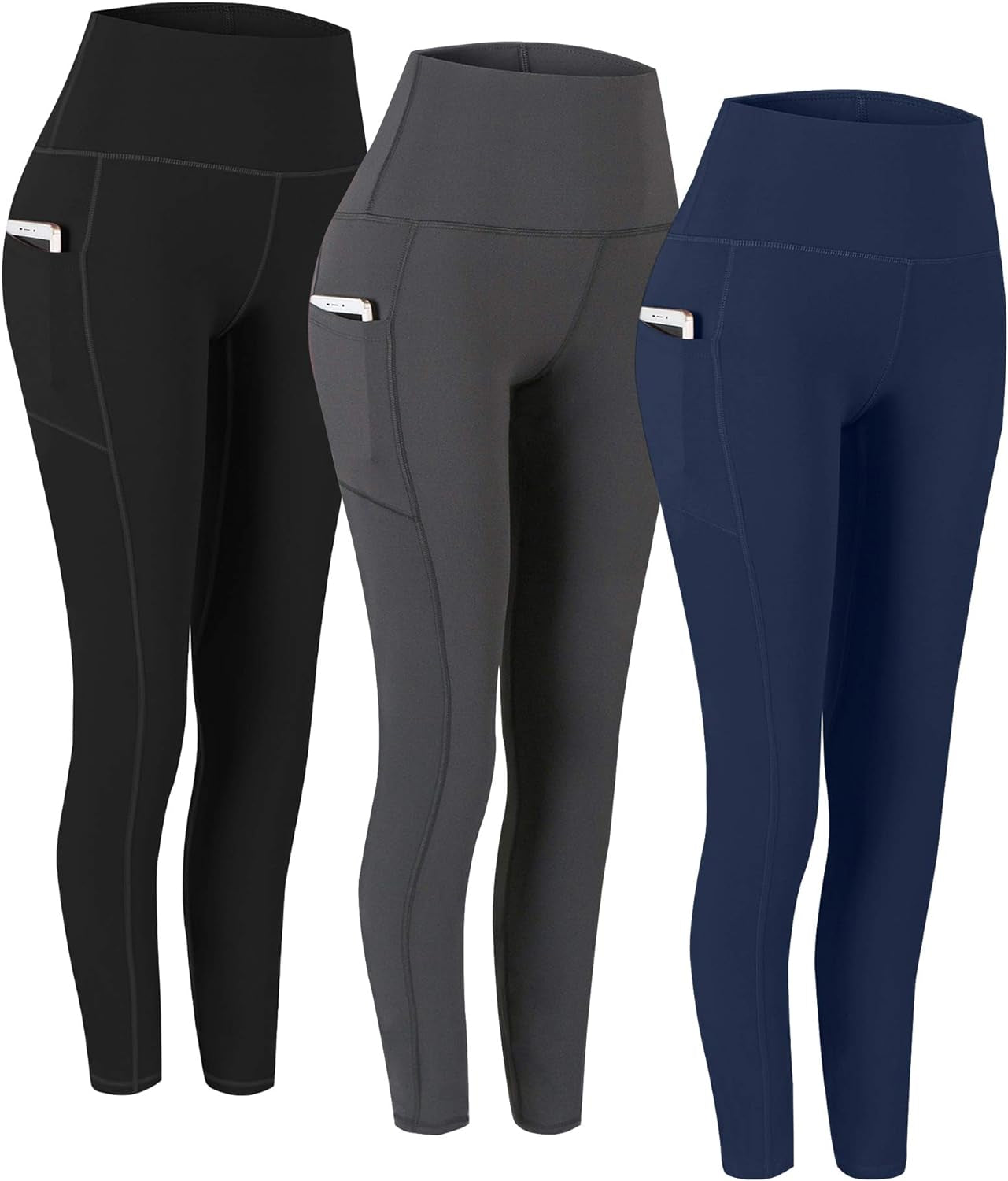 High Waist Yoga Pants with Pockets - Tummy Control Leggings for Women (2 Pack)