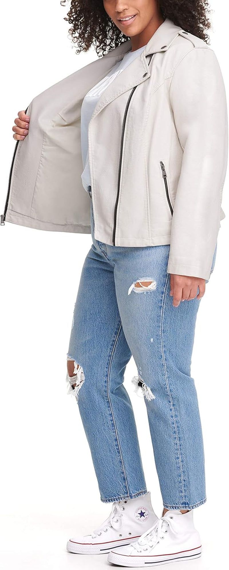 Women's Classic Faux Leather Moto Jacket (Regular & Plus Sizes)