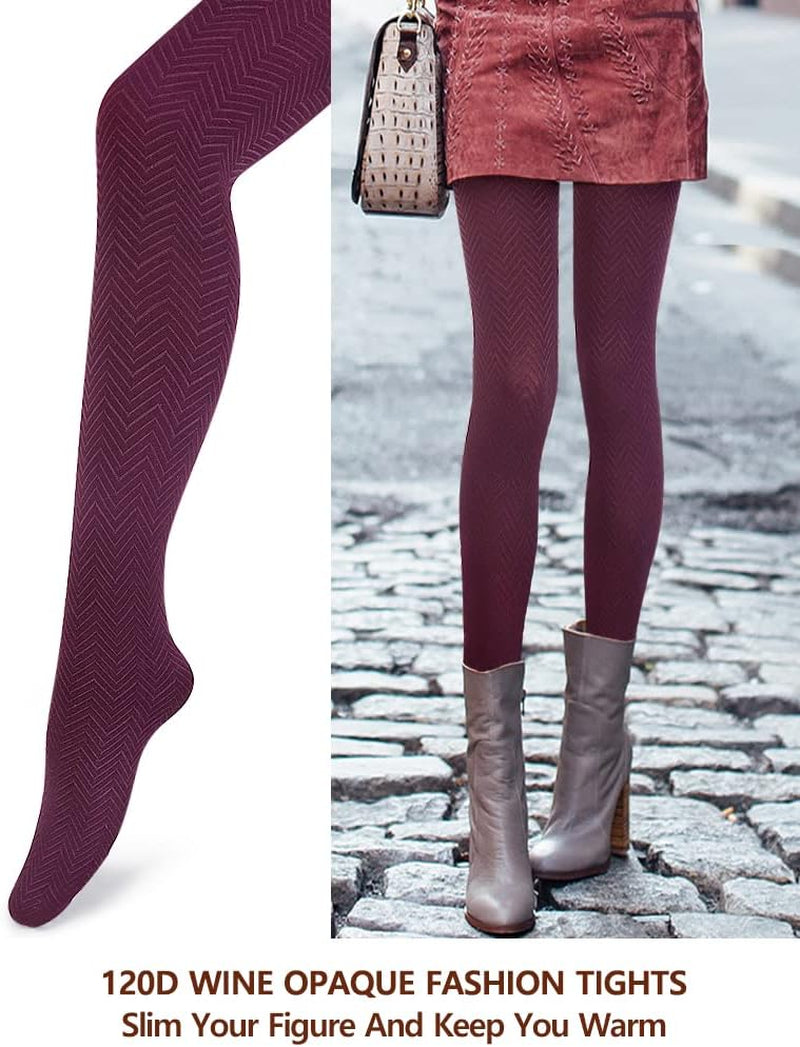 Women's 120D Wavy Pattern Opaque Jacquard High-Waist Tights