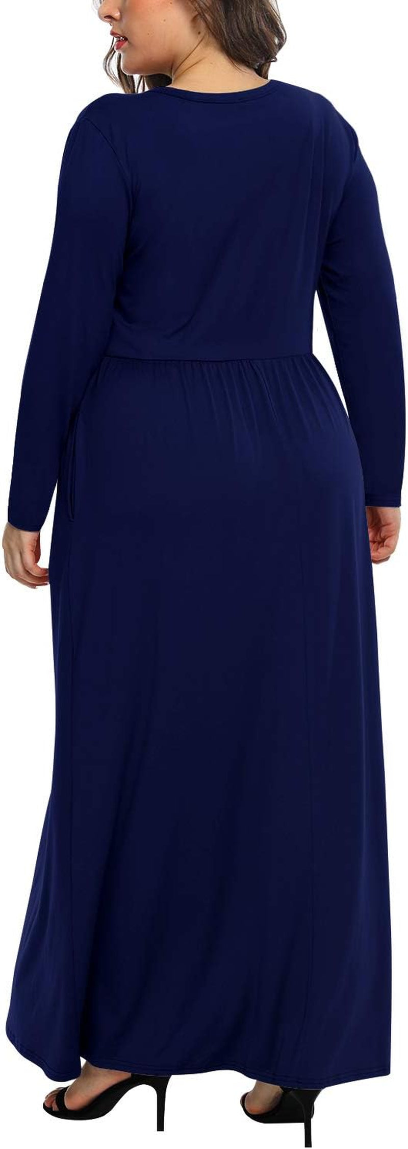 Plus Size Women's Long Sleeve Loose Curvy Maxi Dress with Pockets in Navy Blue (24W)