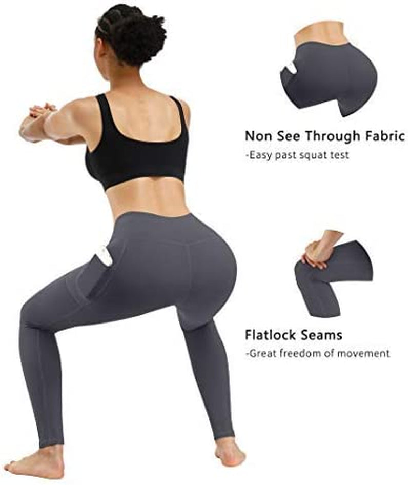 High Waist Yoga Pants with Pockets - Tummy Control Leggings for Women (2 Pack)