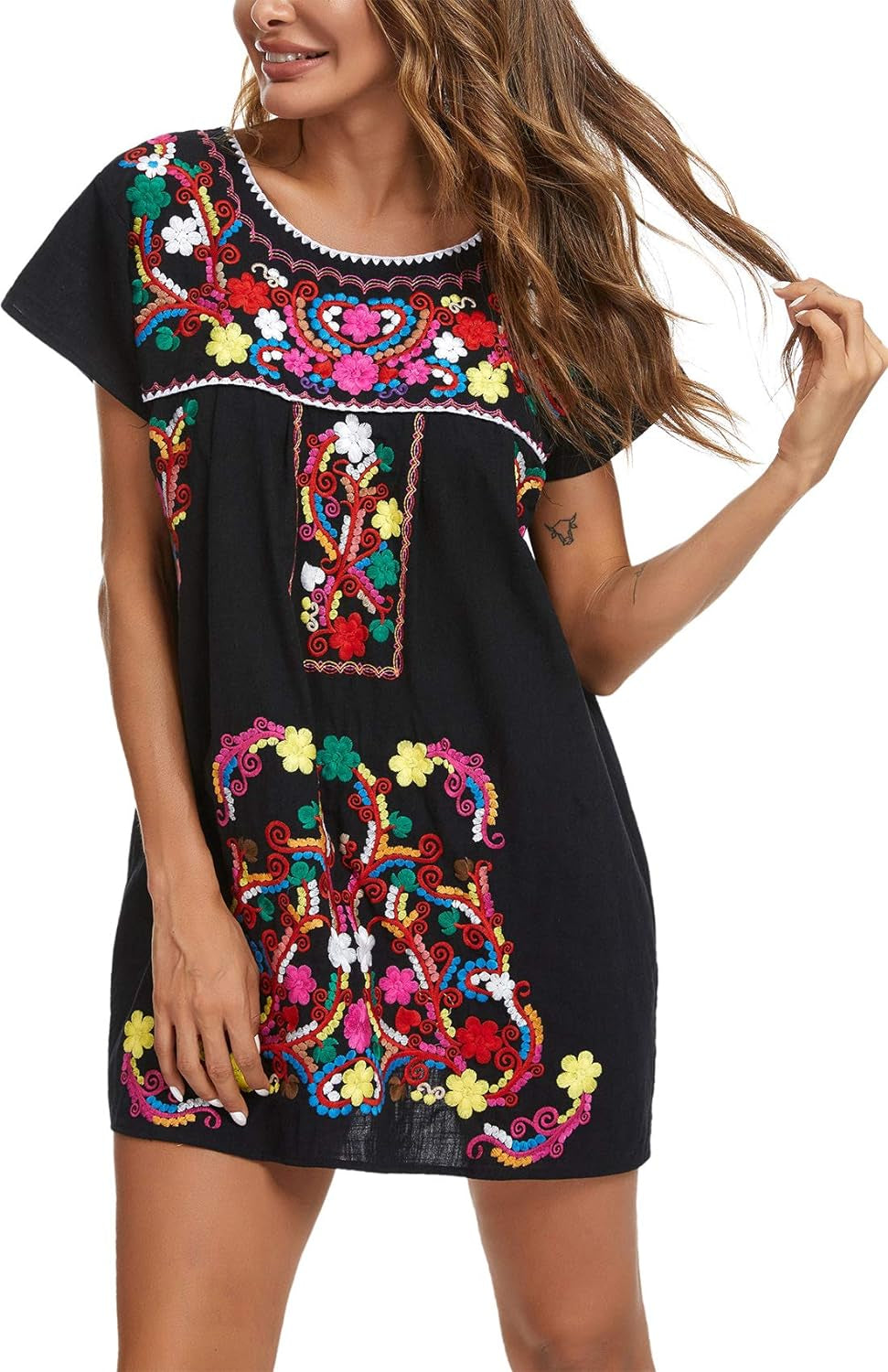 Women's Short Sleeve Mexican Embroidered Dress