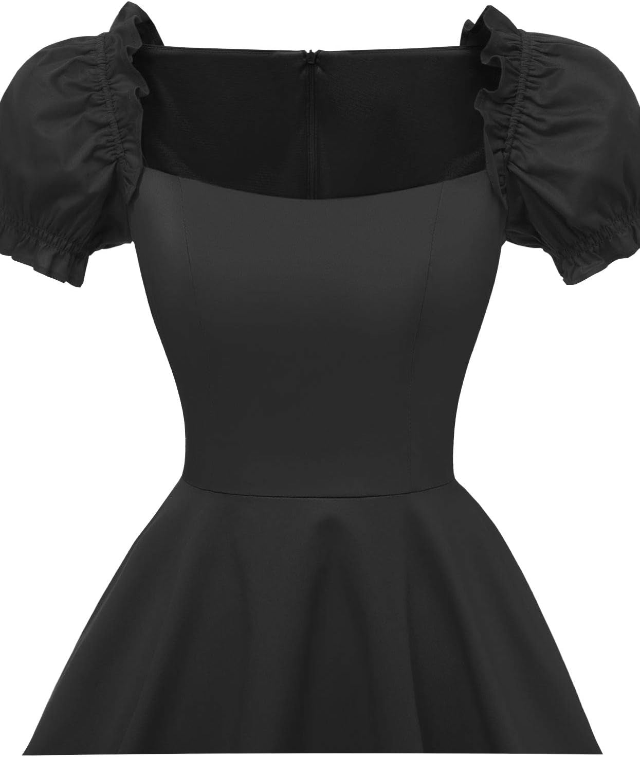 Women's 1950s-Inspired A-Line Party Dress with Puff Short Sleeves and Pockets