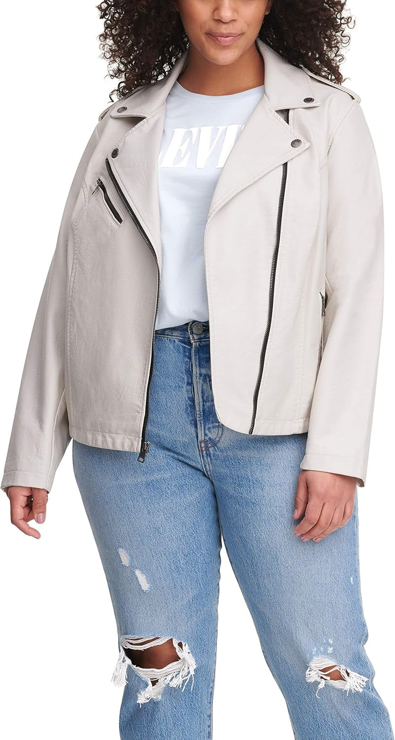 Women's Classic Faux Leather Moto Jacket (Regular & Plus Sizes)