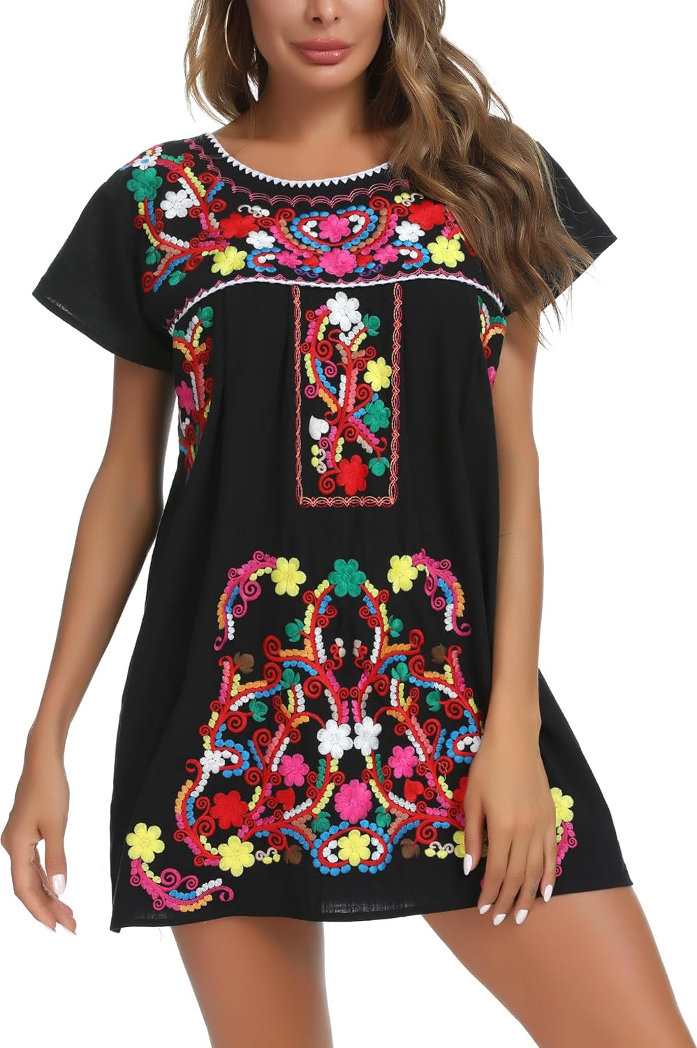 Women's Short Sleeve Mexican Embroidered Dress