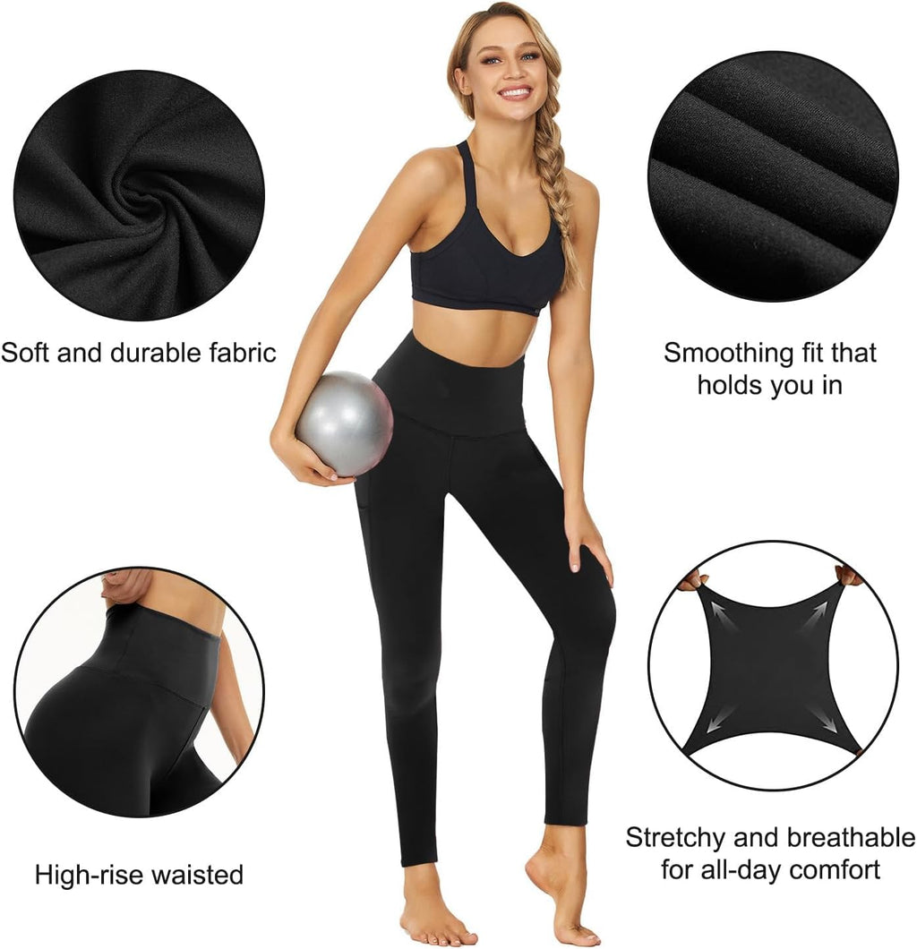 Women's 7-Pack High-Waisted Yoga Leggings with Pockets - Full Length and Capri Options in Black