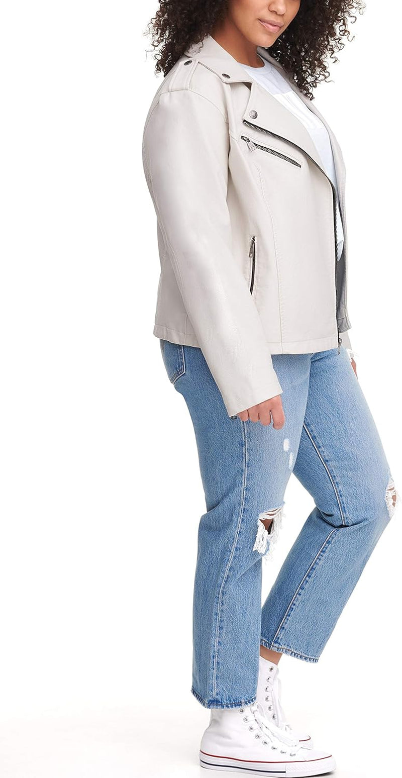 Women's Classic Faux Leather Moto Jacket (Regular & Plus Sizes)