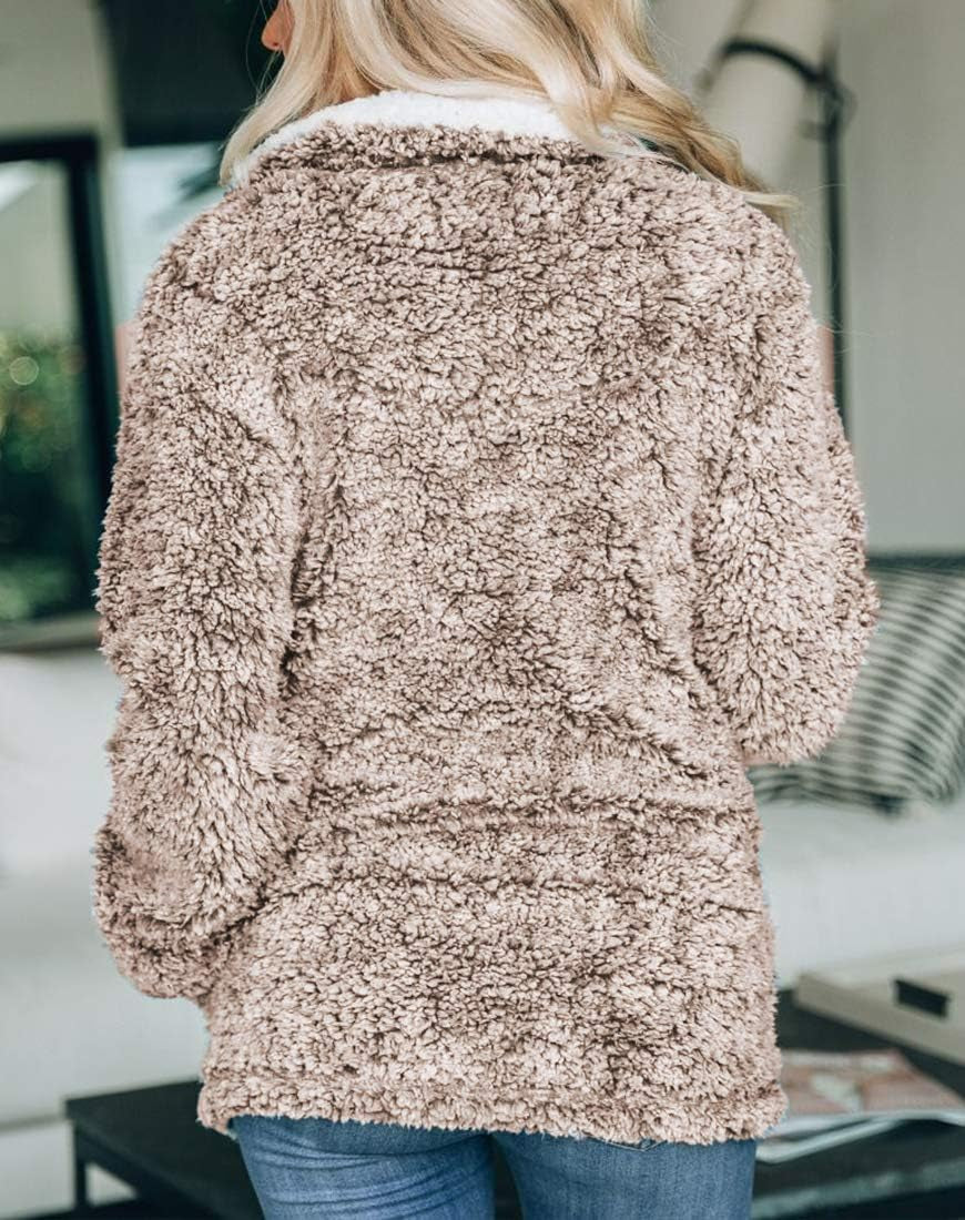 Women's Oversized Long Sleeve 1/4 Zipper Sherpa Fleece Pullover Sweatshirt Coat for Winter