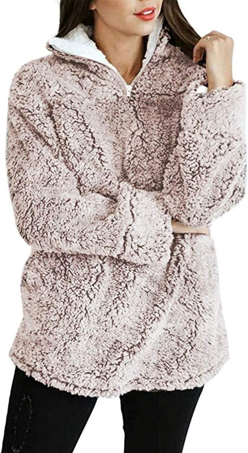 Women's Oversized Long Sleeve 1/4 Zipper Sherpa Fleece Pullover Sweatshirt Coat for Winter