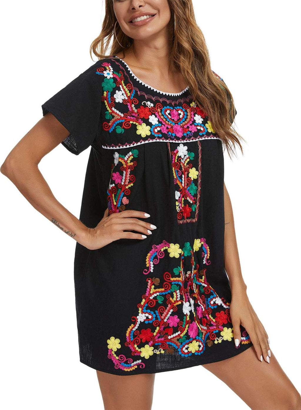 Women's Short Sleeve Mexican Embroidered Dress