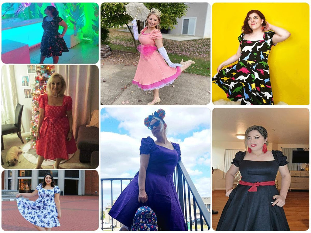 Women's 1950s-Inspired A-Line Party Dress with Puff Short Sleeves and Pockets