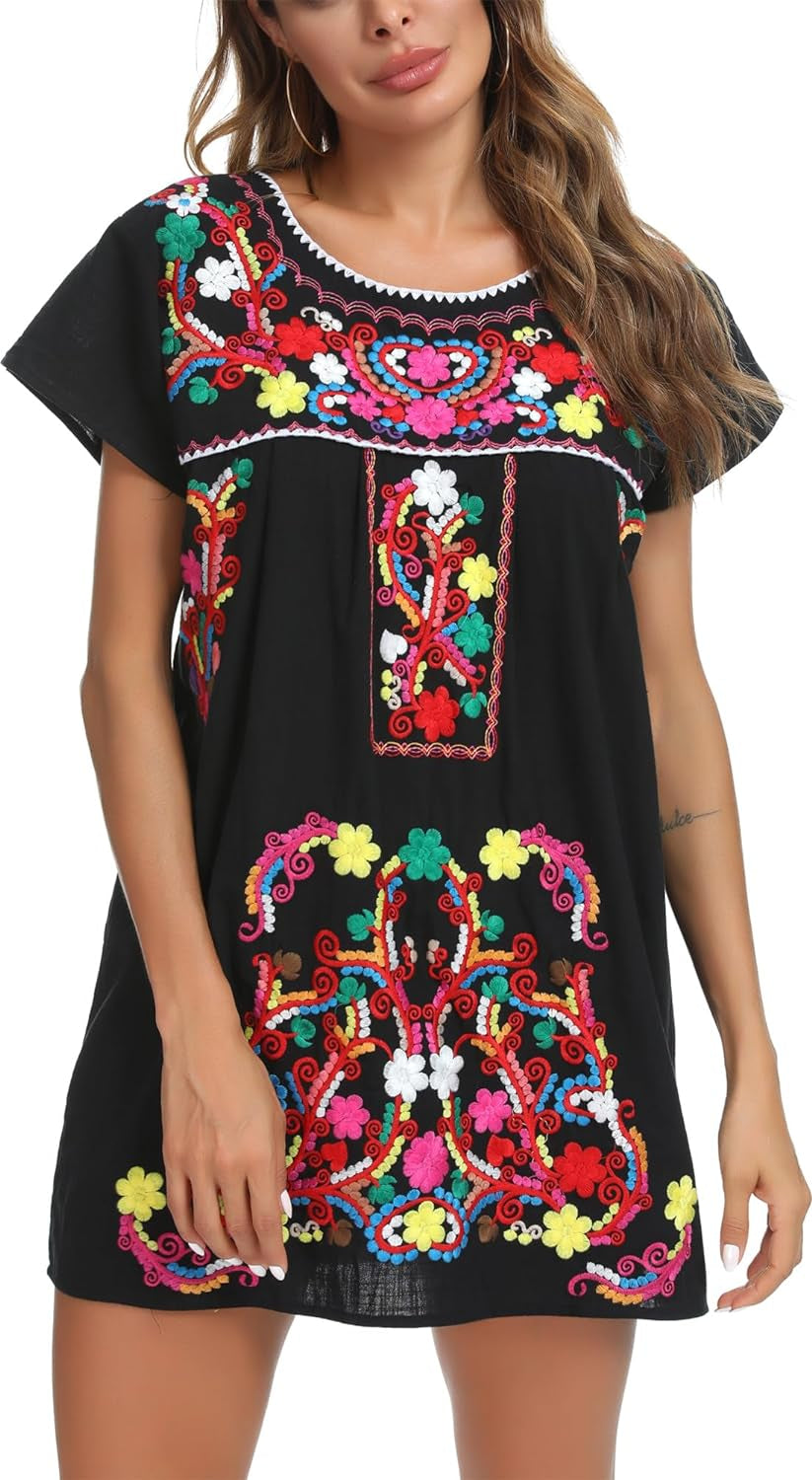 Women's Short Sleeve Mexican Embroidered Dress