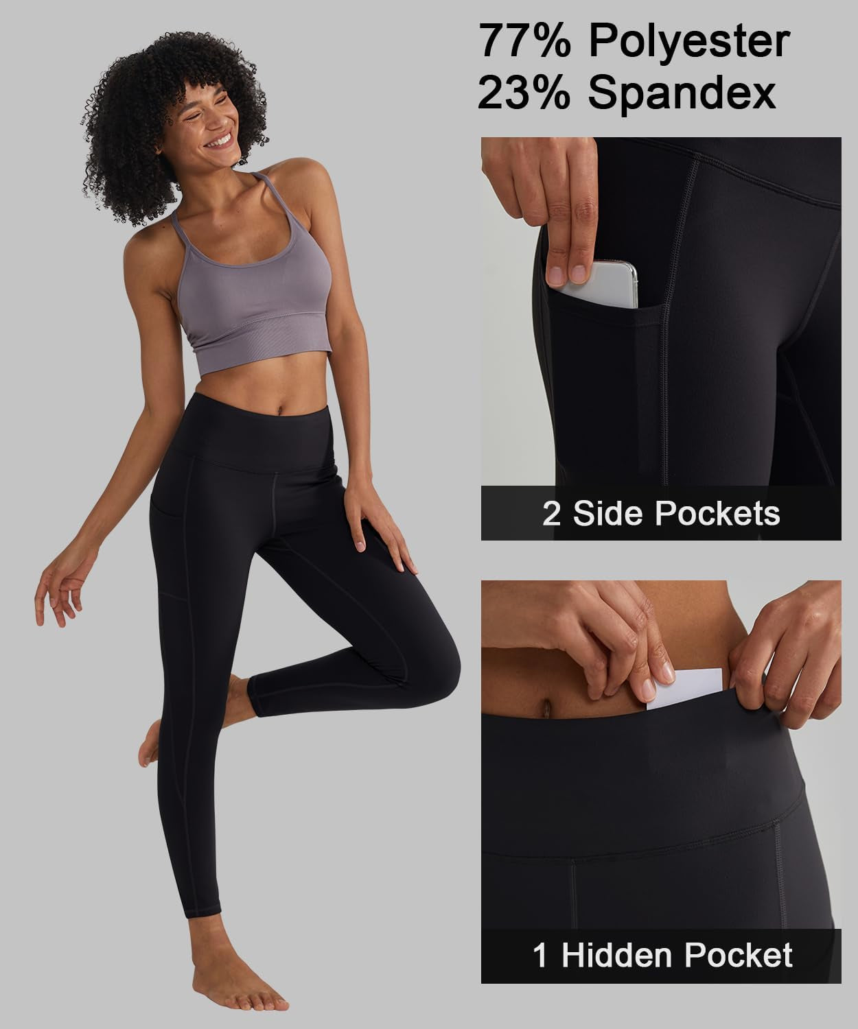 Women's Anti-Nail Leggings, Non-Transparent Yoga Pants with Phone Pockets, Tummy Control Full-Length and Capri Tights
